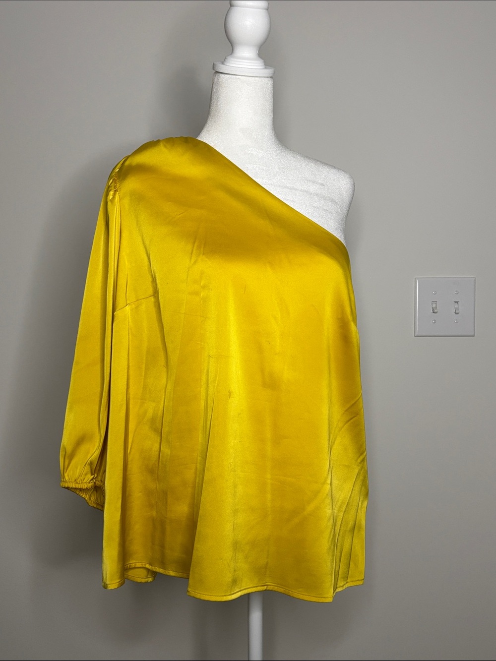 INC International Concepts One-Shoulder Satin Tunic in Bright Yellow